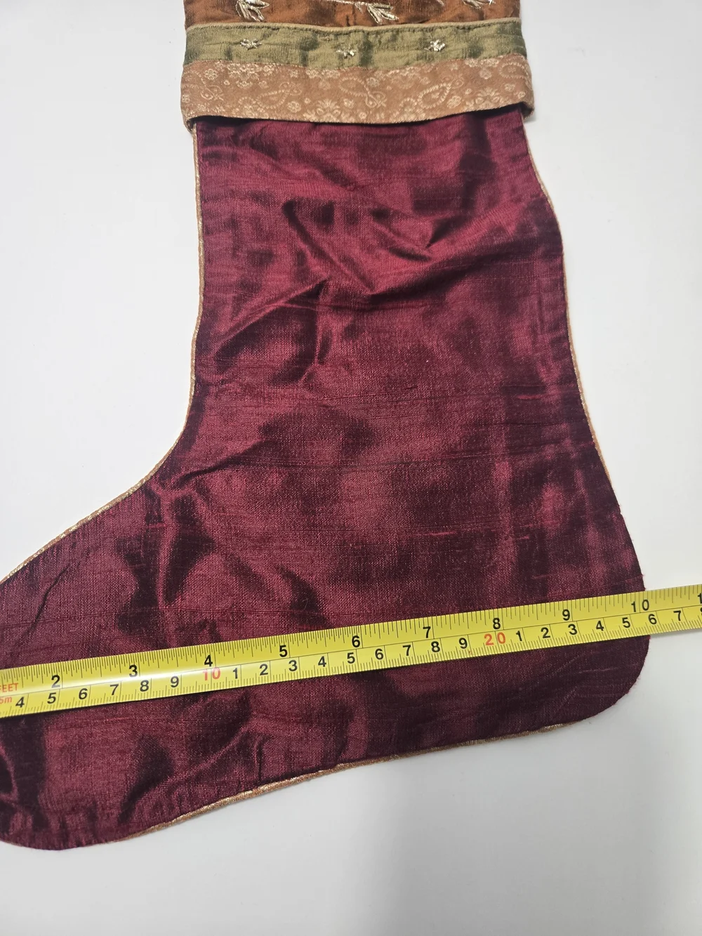 Crate & Barrel Velvet Stocking in Burgundy with Embroidered Cuff